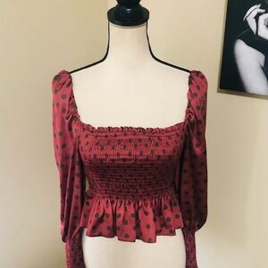 Zara Red Polka Dot Smocked Top